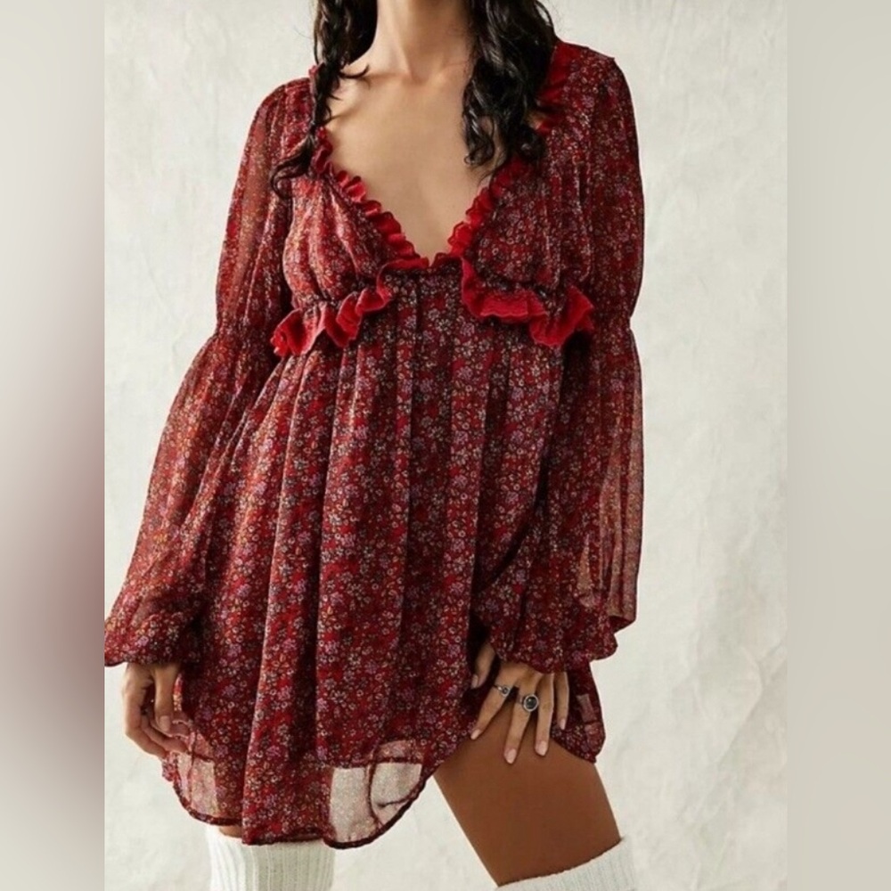 Free People Pennie Babydoll Mini Dress Size Small Beaded Tassel NWOT